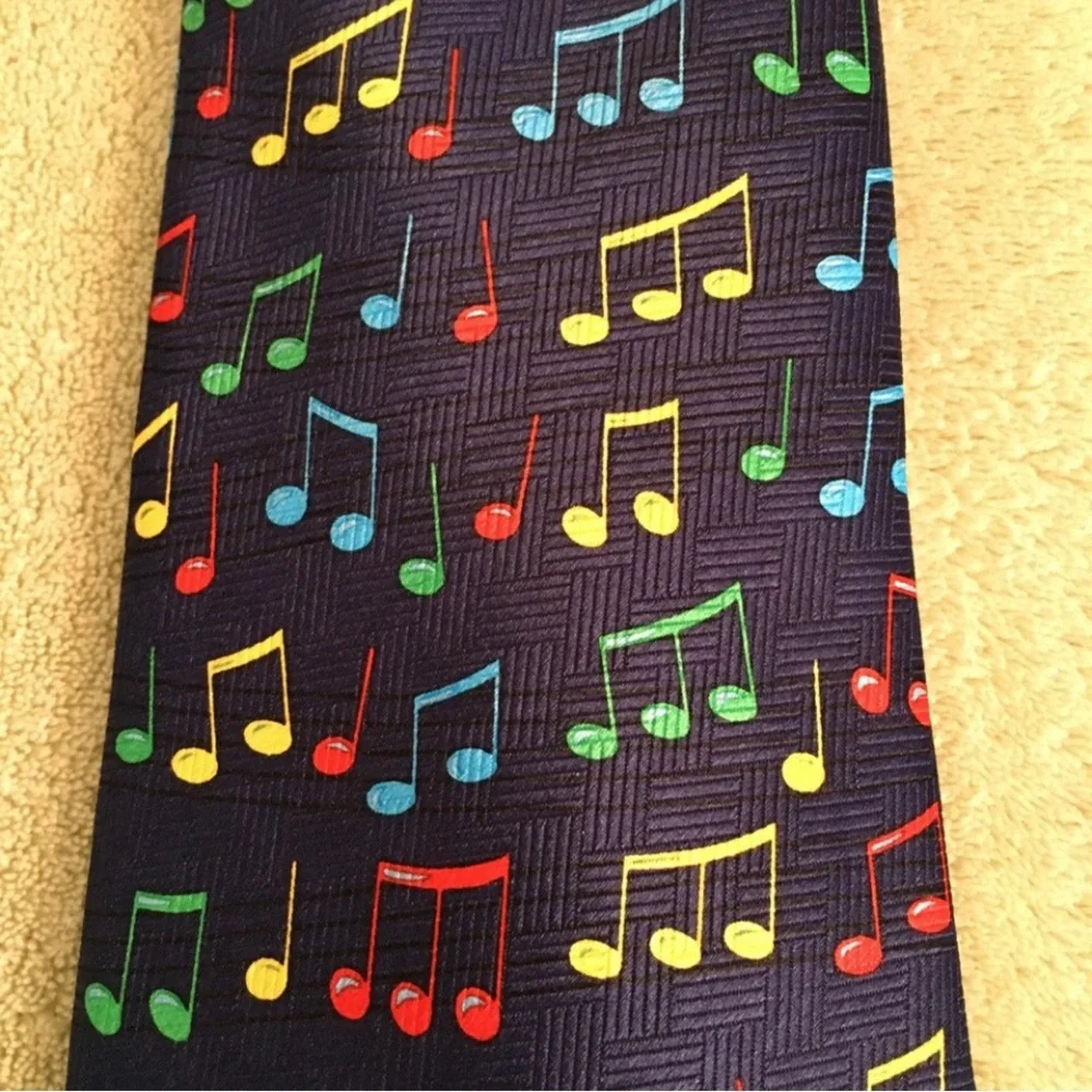 Addiction necktie rainbow music notes variety navy blue pastel novelty polyester